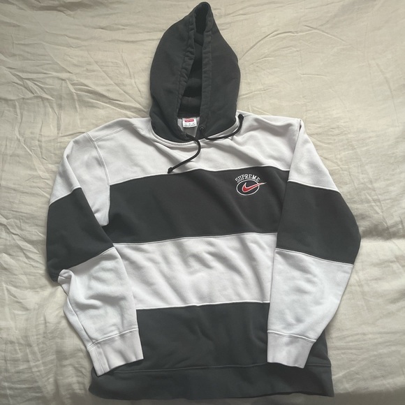 supreme nike stripe hooded sweatshirt black